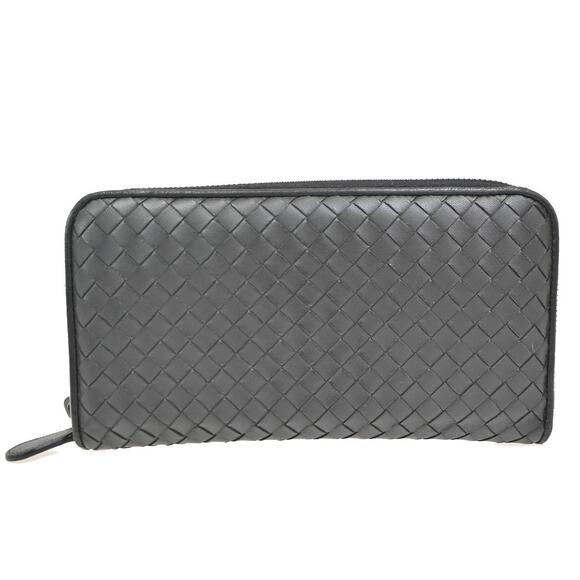 Bottega Veneta Intrecciato Long Zip Leather Wallet Black